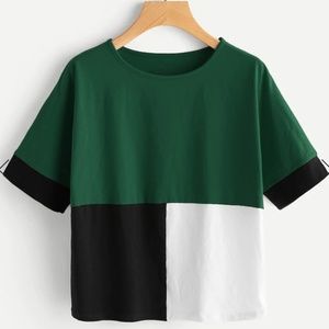 Green Black White Color Block Top